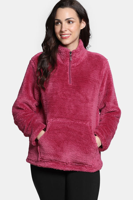 Zivame Soft Snuggles Fur Sweatshirt - Beet Red — image 2